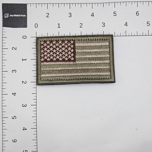Tactical US American Flag Patch Hook and Loop Embroidered Olive Drab Tan 3x2