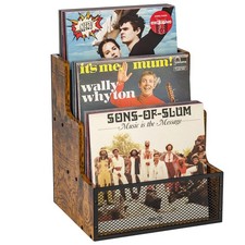 3-Tier Vinyl Record Storage Crate, Holds 60 LP Albums, Retro Wood  Metal