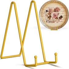 4 Pack 10 Inch Large Plate Stands for Display - Gold, Metal Picture Frame Holder
