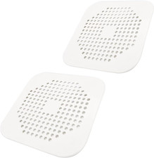 2PCS Rejilla Drenaje Cuadrada Ducha 5.7 Pulg Silicona Filtro Pelo Ventosa Blanca