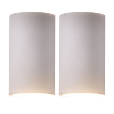 Set of 2 White Plaster Up Down Curve Wall Lights Modern Hallway Bedroom