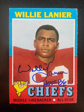 Willie Lanier Autographed 1971 Topps Football ROOKIE Card #114 KC Chiefs HOF. rookie card picture