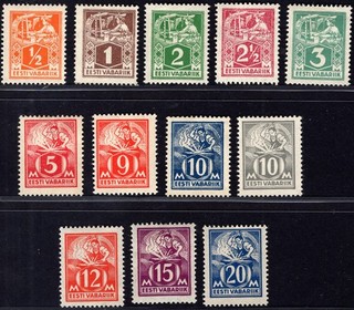 ESTONIA: 1922 Set traforato inc. 10M grigio tg 35B 42Bc montato come nuovo gatto £99
