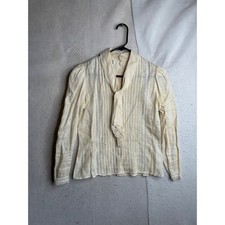 Vintage Liberty Lucrezia Linen Blouse Tie Neck Pintuck Lace Cream Size 4 USA