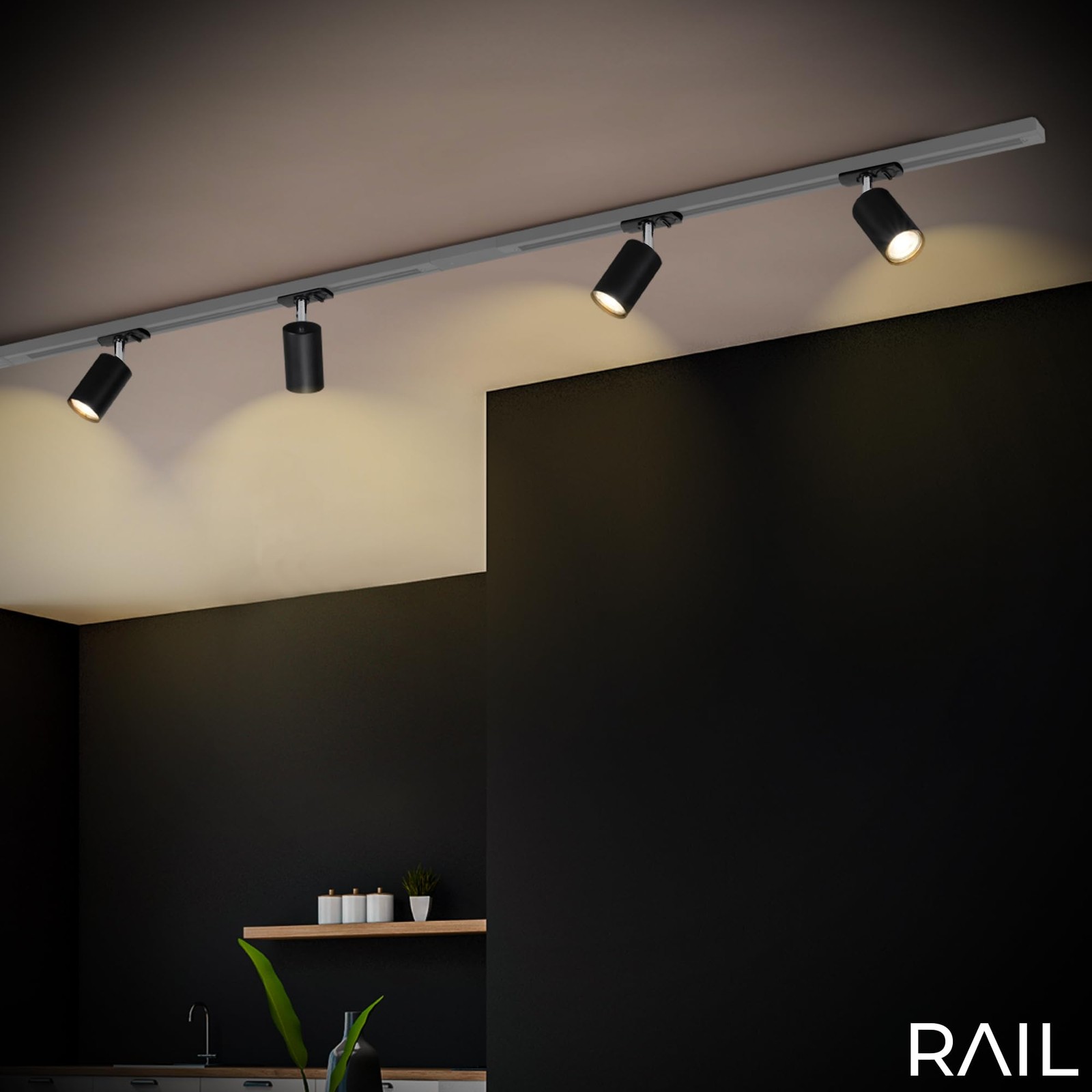 Système de rail combinable et pivotant pour spot de plafond blanc