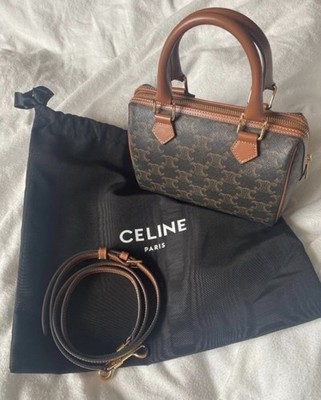CELINE Triomphe Monogram Small Boston Bag Brown Top Handle Crossbody Zip