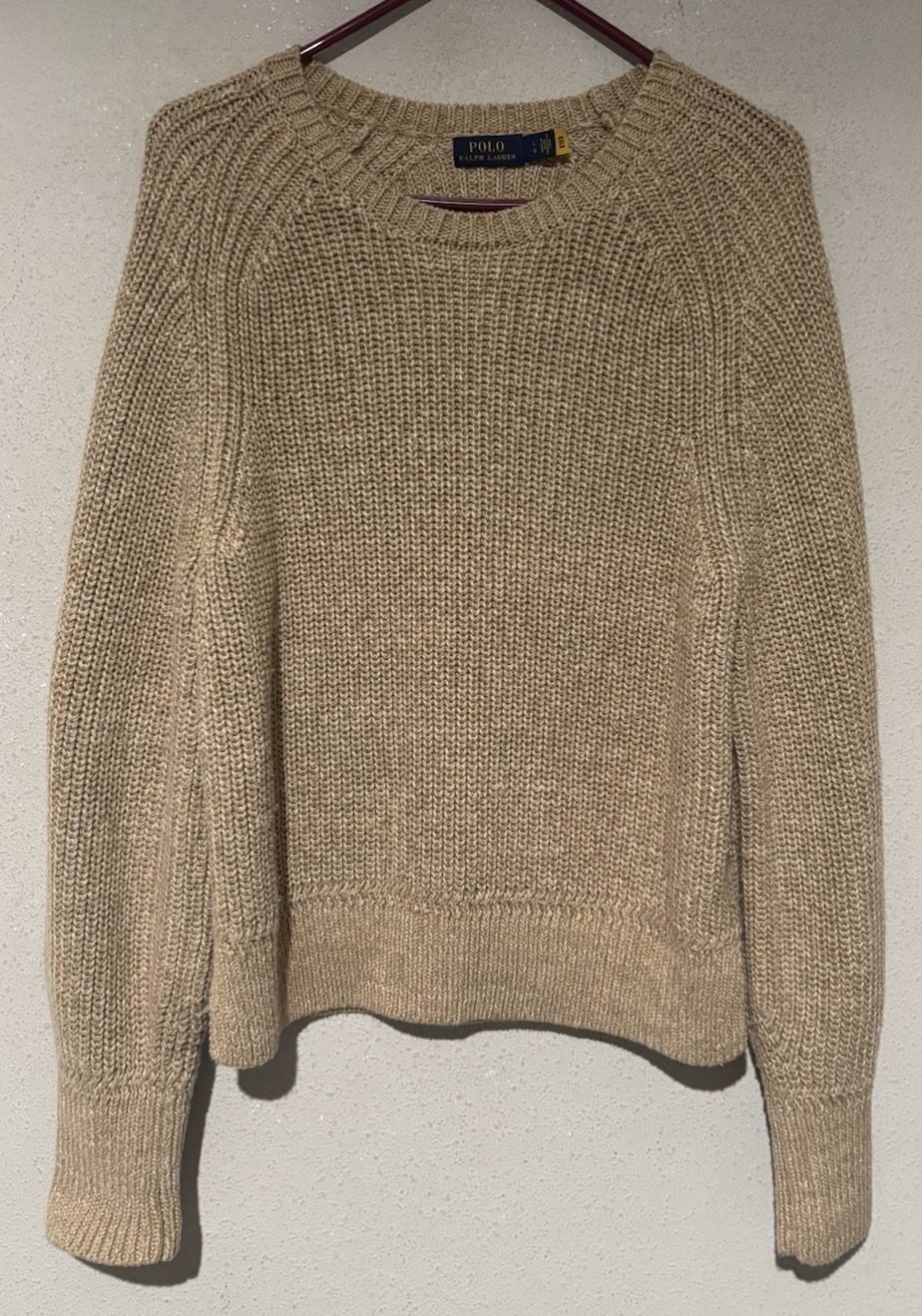 Polo Ralph Lauren Heavy Chunky Knit sweater women's Size L Cotton Linen Silk