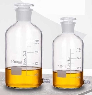 125ml-5000ml Transparent Borosilicate Reagent Bottles Lab Supply w/ Side Nozzle