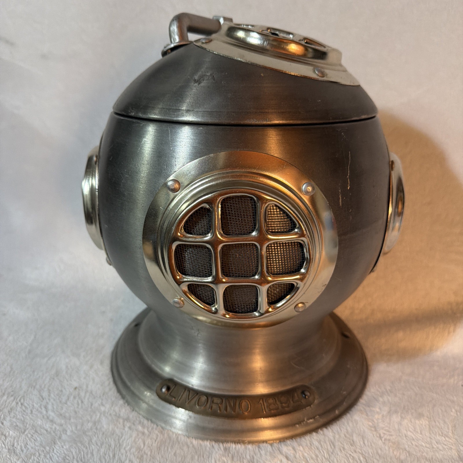 Vintage Scuba Diving Helmet Livorno 1894 Ice Bucket Pewtertone Olde Tankardware