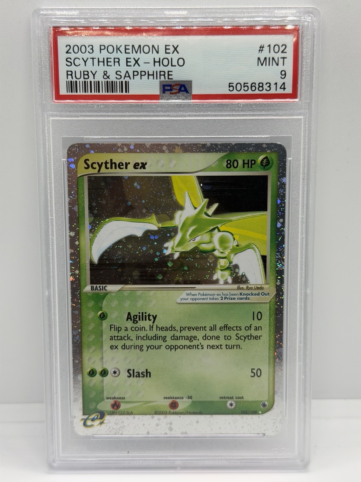 Pokémon Scyther ex Holo Ruby & Sapphire EX 102/109 2003 PSA 9 🌀4 SWIRLS🌀