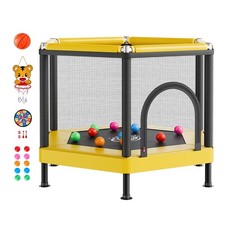 KFFKFF Kids Mini Trampoline with Safety Net and Basketball Hoop 132 lbs Capacity