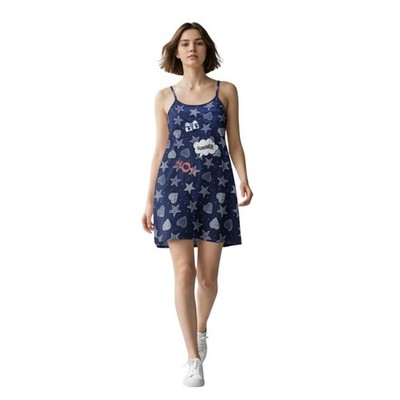 Lambada  sleeveless dress Small/adjust shoulder straps/graphic print/navy+ white