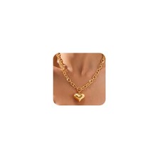 Gold Heart Necklace for Women   Chunky 14K Gold Plated Heart Pendant Necklace...