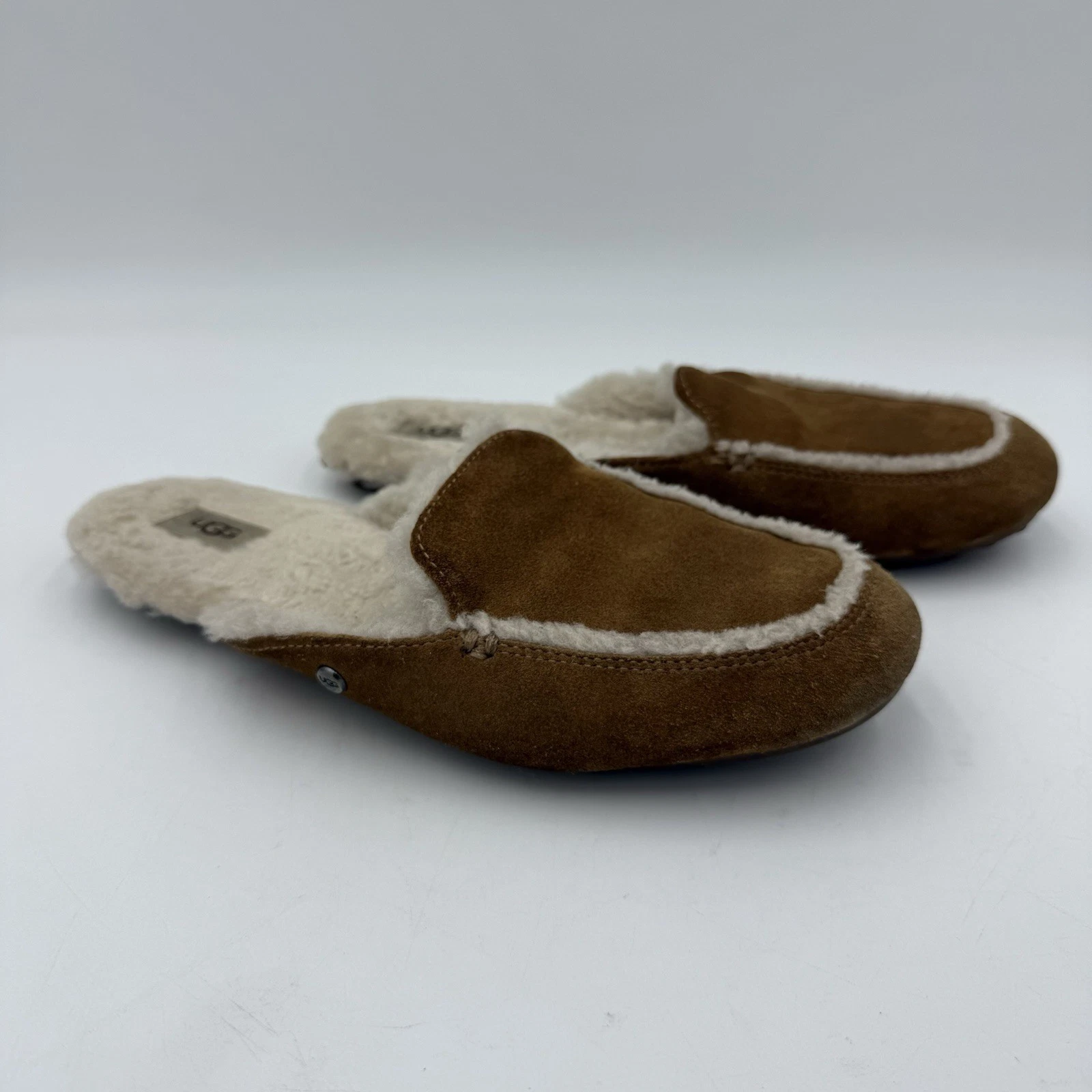 Mocassini pantofole UGG Lane Slides donna 9 shearling pelle di pecora marrone scamosciata