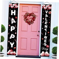 Valentines Day Decorations 2PCS Door Porch Banner Happy Black 180 30cm