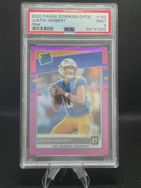 2020 Donruss Optic Rated Rookies Justin Herbert #153 Pink Prizm PSA 9
