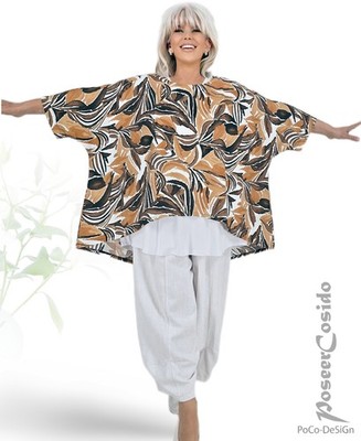 LAGENLOOK  Überwurf Tunika Shirt 46 48 50 52 54 56 58 XL-XXL cognac schwarz weiß