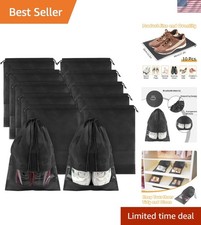 10-Pack Large Black Travel Shoe Bags with Clear Window - Organize Effortlessly