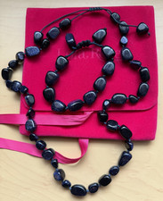 Lola Rose Smooth Bead Necklace & Bracelet Midnight Blue Sparkling. Adjustable