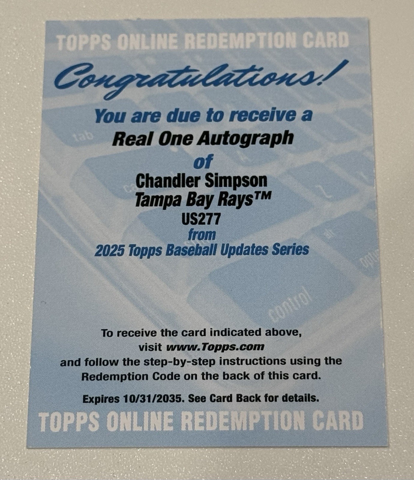 2025 Topps Update Chandler Simpson RC Real One Auto Redemption Unused US277