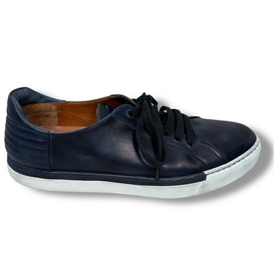 Bontoni Burnished Leather Sneakers Men s 11.5 Dark Blue Shoes $650 Lace Up