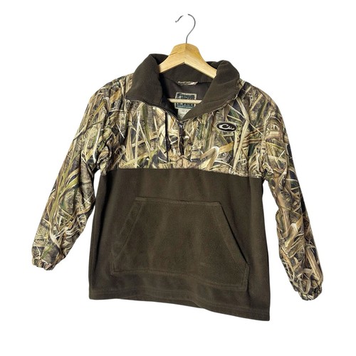 Drake Waterfowl Jacket Camo Realtree Oak Youth Size 12 Brown Fleece Quarter Zip - Picture 2 of 8