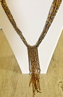 Bronze Sparkle Beaded Multi Row Adjustable Y-Drop Necklace New