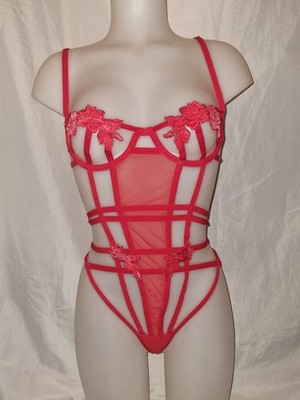 BNWOT Gorgeous red Strappy BLUEBELLA Underwired bodysuit top Lingerie size 34B