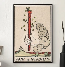 Ace of Wands Tarot Card Canvas/Poster Wall Art - Boho Painting Print
