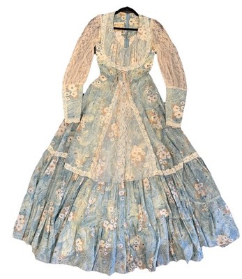 EUC!! 1970's Gunne Sax Blue River Princess Maxi Dress Boho Prairie