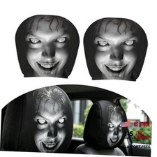 2PCS Ghost Face Headrest Covers   Elastic Scary Face Headrest Car Seat B