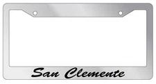 Chrome METAL License Plate Frame San Clemente Cursive Auto Accessory 2634