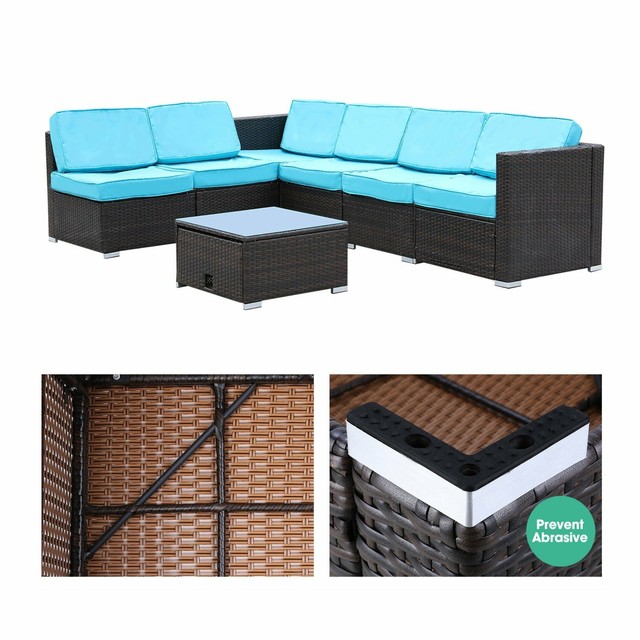 Urban Furnishing Oahu 7 Piece Wicker Rattan Patio Set Beige For Sale Online Ebay