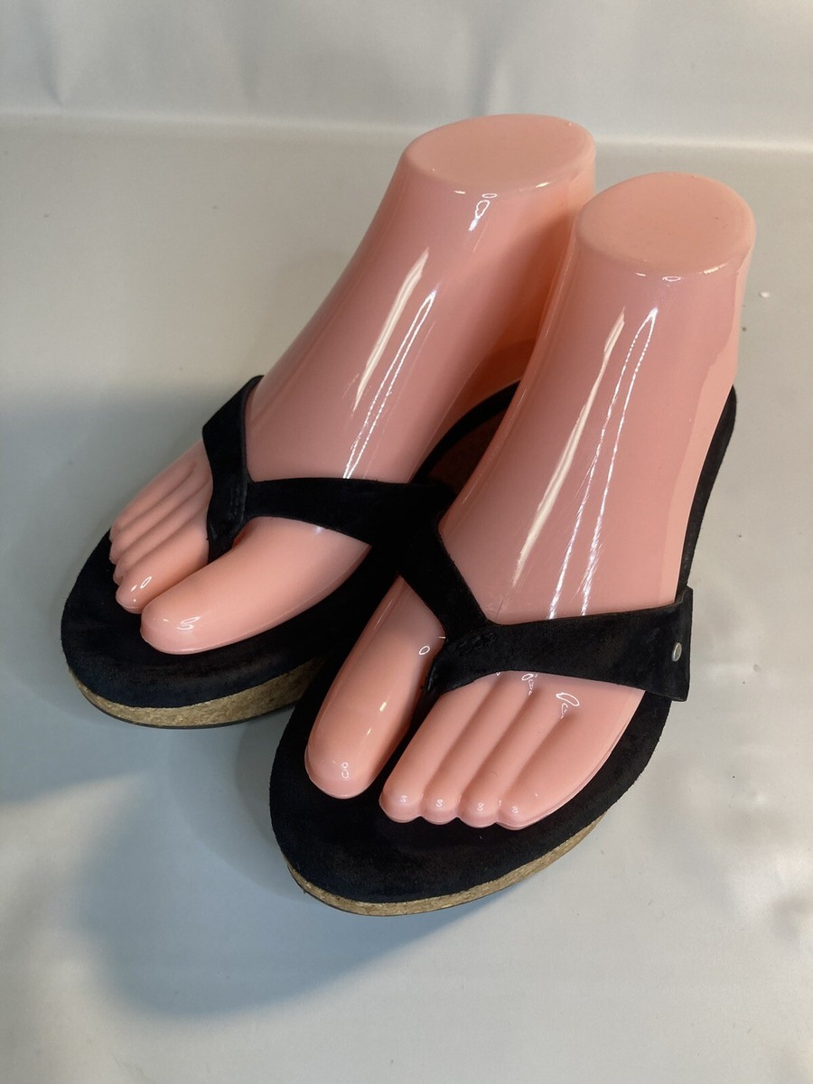 Ugg Australia black womens leather flip flop sandals