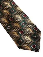 Biella Silk Tie Geometric Floral Leaf Green Gold Necktie 55"x4"