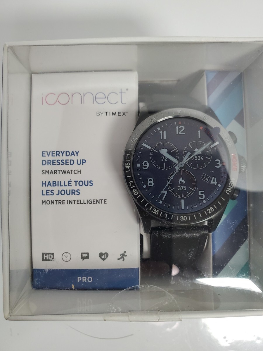 高級感 NEW TIMEX Pro 43mm Leather Strap Smartwatch iConnect Heart タイメックス