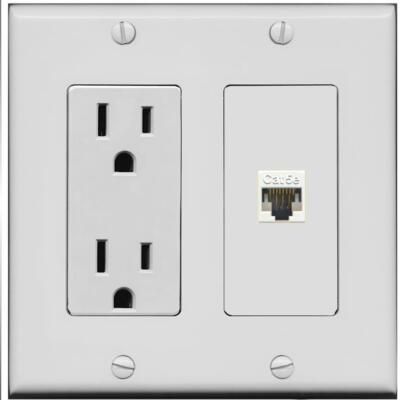RiteAV 15 Amp Power Outlet and 1 Port CAT5E Wall Plate [Gray]