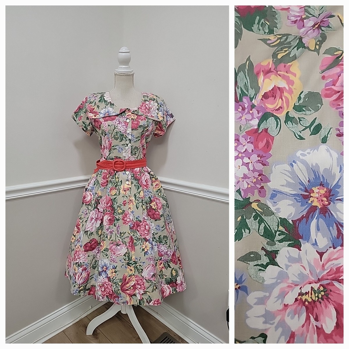 Vintage'80s Floral Party Dress/Tea Garden Floral Dress/Short
