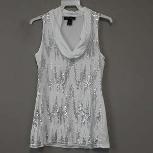 white sequin sleeveless top