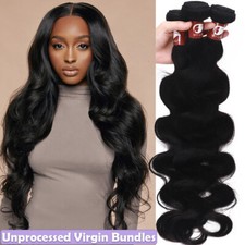 Brazilian 9A Virgin Human Hair 3 Bundles Weft Extensions Straight Weave Black UK