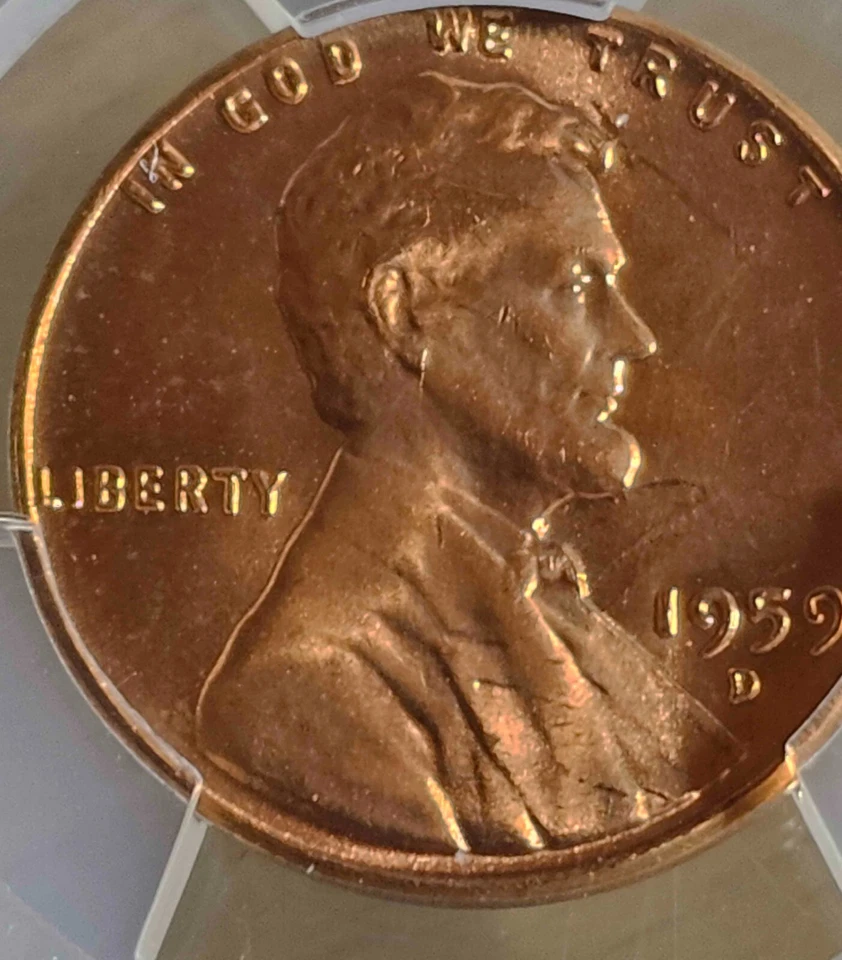 Lincoln Memorial Cent Penny 1959-D PCGS Graded MS66RD Struck-Through Mint Error - Image 2 of 4