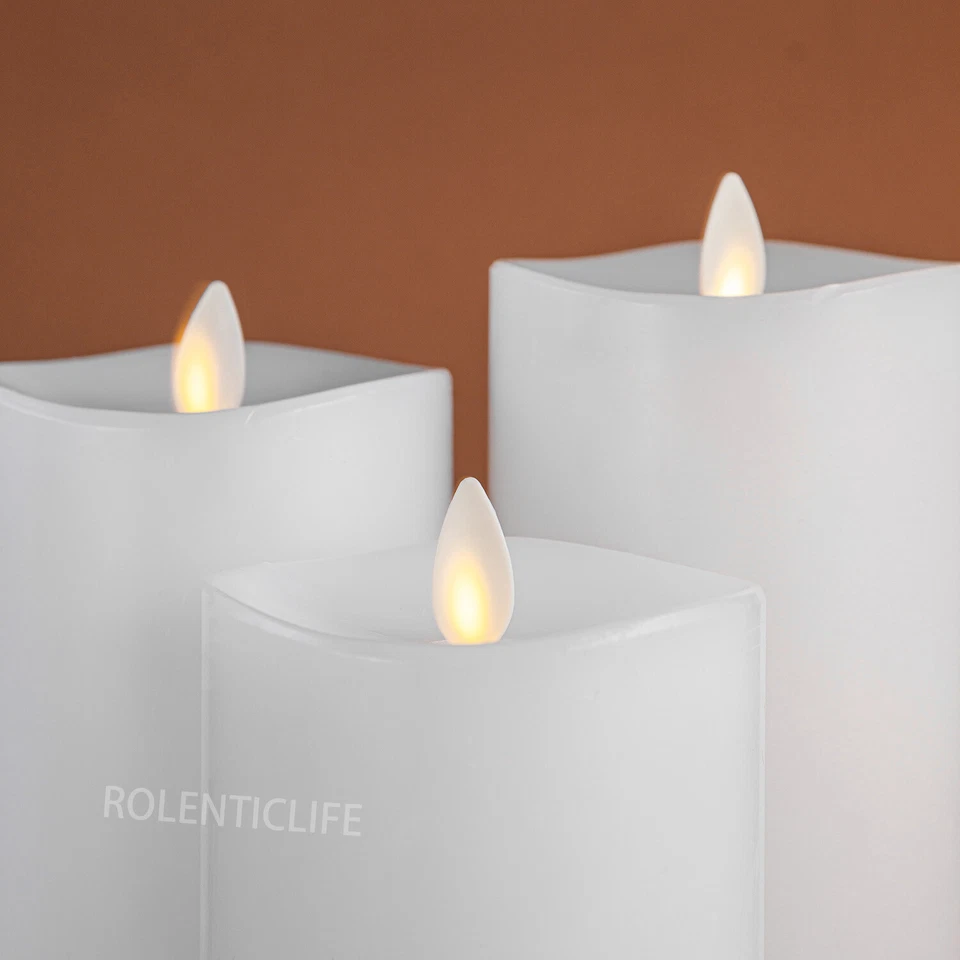 3 velas de cera de pilar sin llama Luminara para boda con control remoto 3"x6,5" Foto 4 de 4