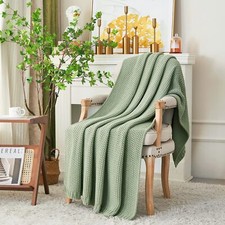 THROW BLANKET Chunky Cable Knit Light Green 51  x 63  LONGHUI BEDDING