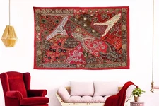 Wall Décor Tapestry Vintage Embroidered Ethnic Beaded Hand work Wall Hanging