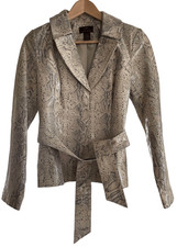 Vakko Snake Printed Leather Jacket Waist Tie Size Small