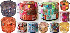 INDIAN HANDMADE COTTON PATCHWORK POUFS COVER VINTAGE OTTOMAN ROUND POUF ETHNIC
