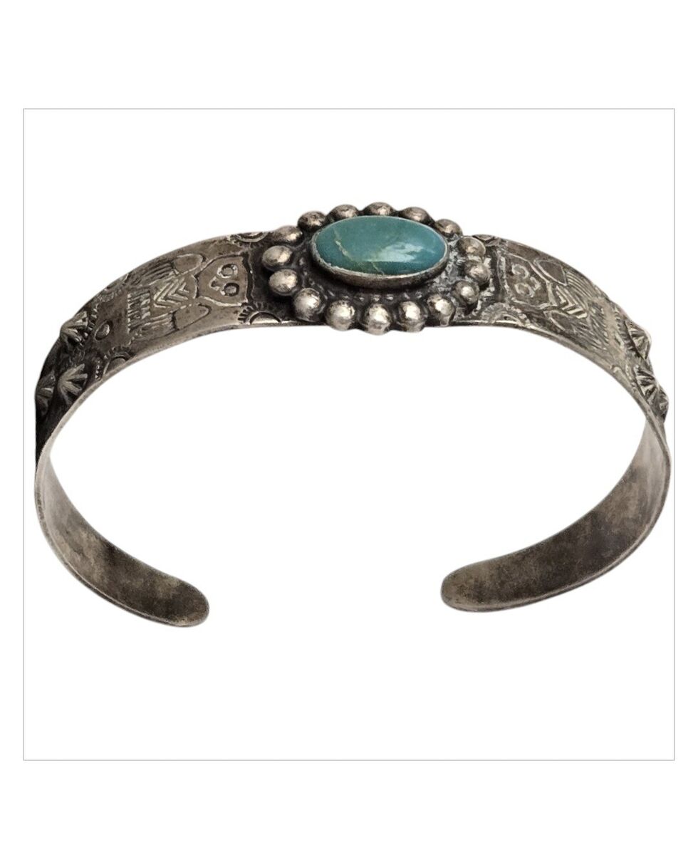Early Vintage Native American Navajo Cerrillos Turquoise Sterling Silver Bracelet Early Vintage Native American Navajo Cerrillos Turquoise Sterling Silver Bracelet