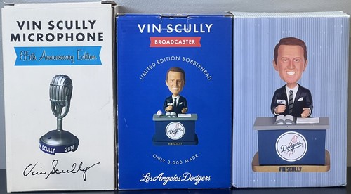 Dodgers Vin Scully Bobblehead Set Microphone Talking W/ Certificate Limited - Picture 2 of 16