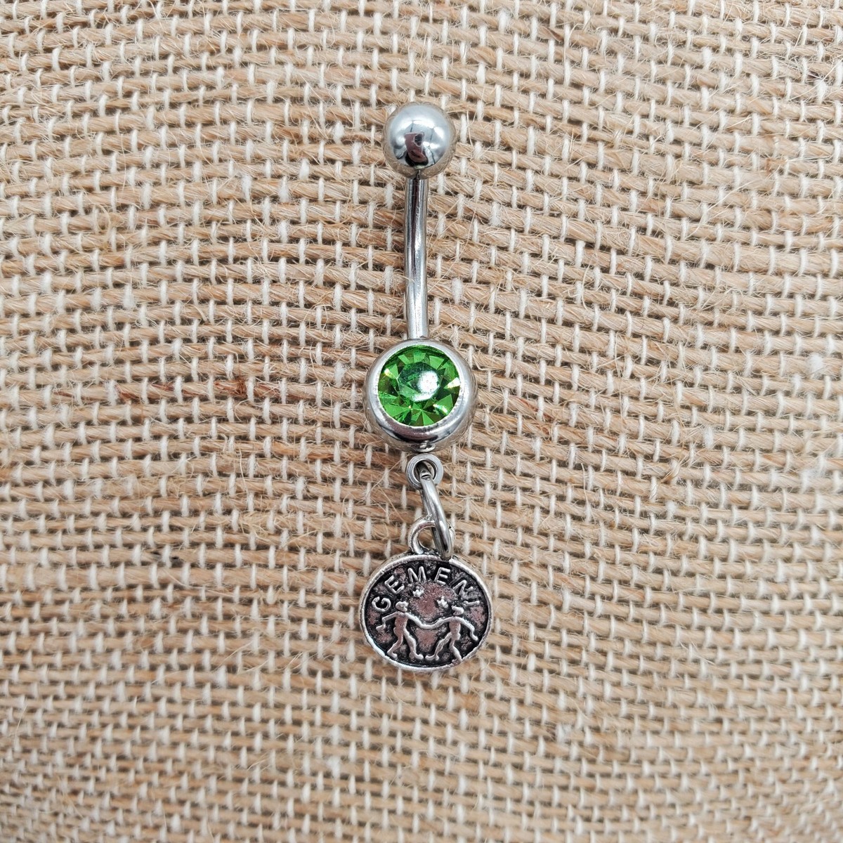 Custom-made Stainless Steel Gemini Zodiac May Birthstone Belly