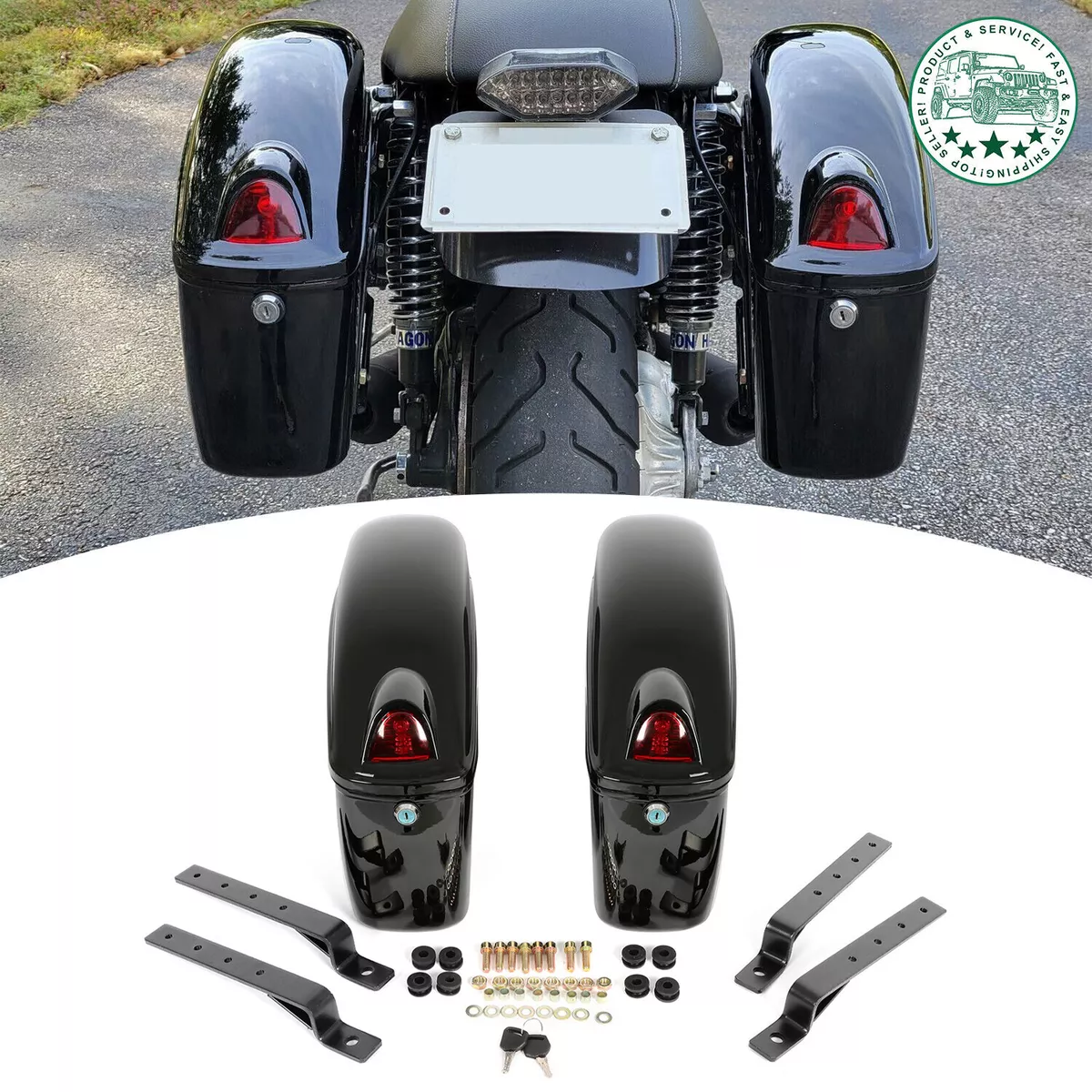 Motorcycle Side Box Luggage Hard Saddle Bags w Turn Signal For